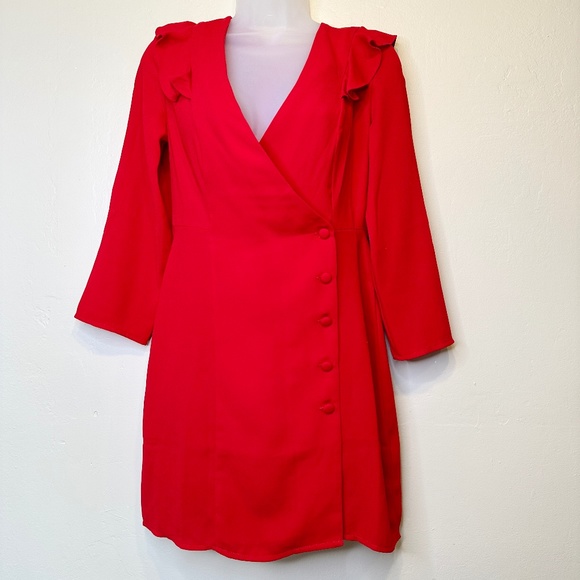 Topshop | Retro Mod Design Ruffle Details V-Neck Holiday Mini Blazer Dress - Picture 3 of 15